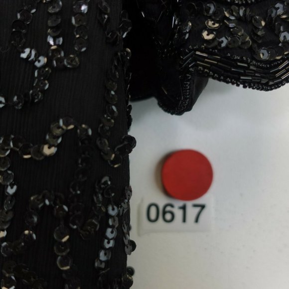 BRILLIANTE x J.A. Women's Black Mini Dress MEDIUM Sequin Beaded Silk Evening‎ - Picture 11 of 11